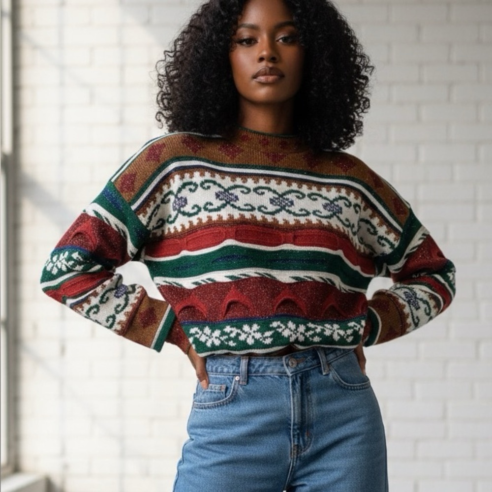 Arielle Vintage Multicolor Patterned Women's Sweater